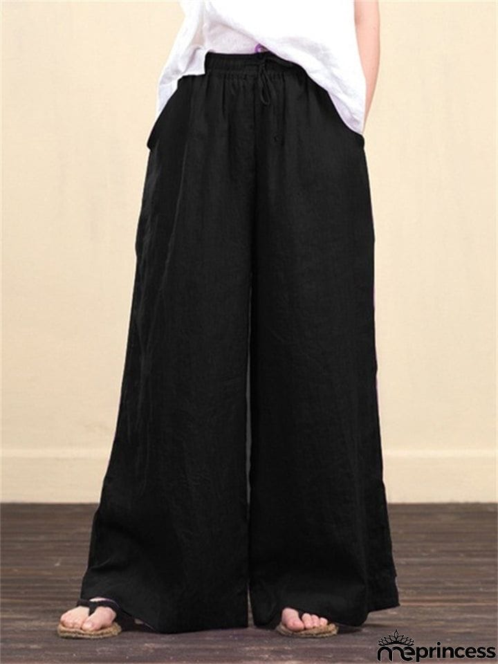 Summer Breathable Cotton Linen Ultra Light Wide Leg Pants for Women