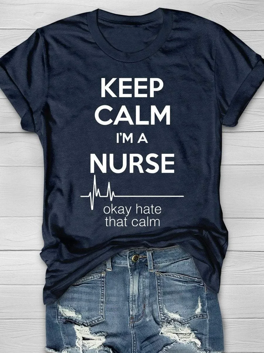 Keep Calm Print Short Sleeve T-shirt