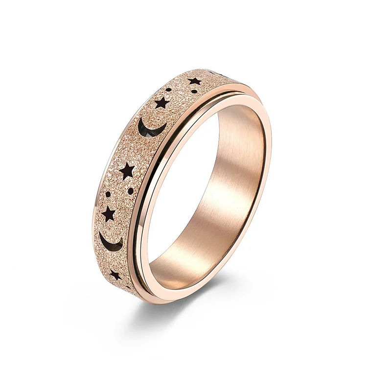 Frosted Openwork Star Moon Stainless Steel Swivel Ring