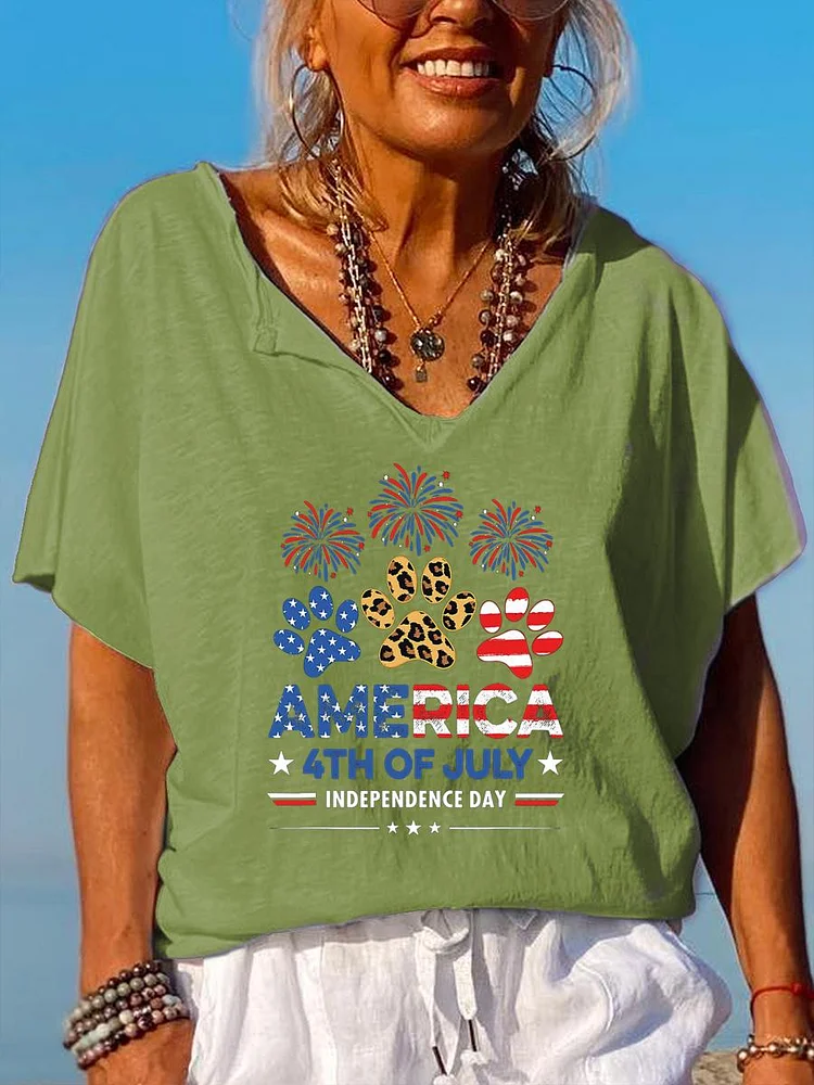 American 4th of July independence Day V Neck T-shirt-014128-Annaletters