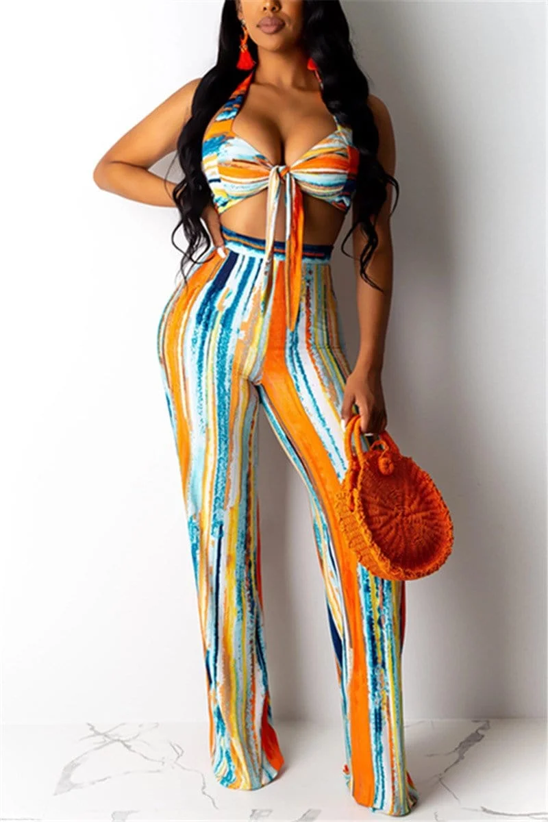 Fashion Sexy Print Tube-Top Trousers Two-pieces