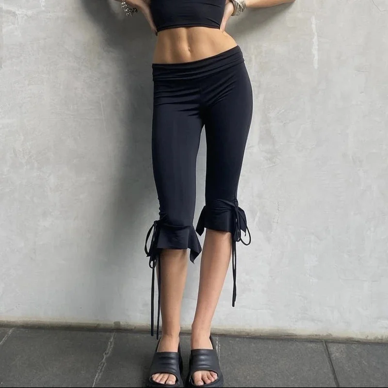 Toloer Knee Length Capri Low Waist Drawstring Pants-Outfit Ideas