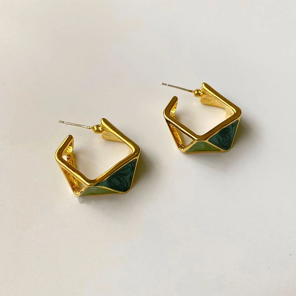 French Style Vintage Forest Green Oil Drop Earrings