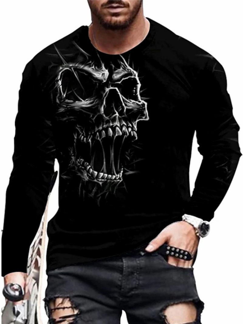 Men's skull print long sleeve T-shirt