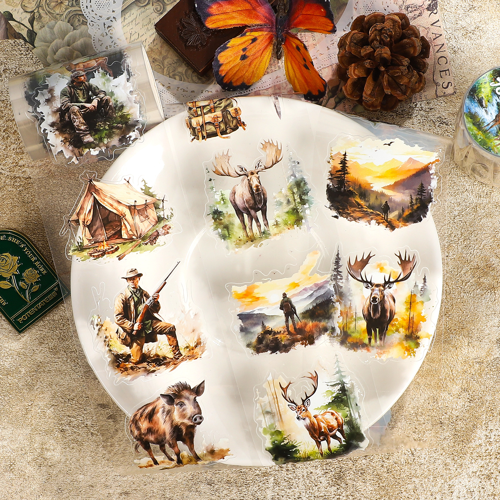 PET 테이프 - 60mm*200cm 빈티지 캐릭터 동물 사냥 풍경