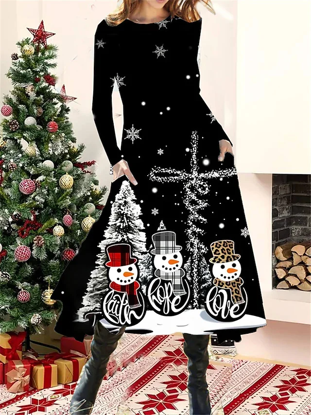 Christmas Pocket Mid-Length Dress VangoghDress