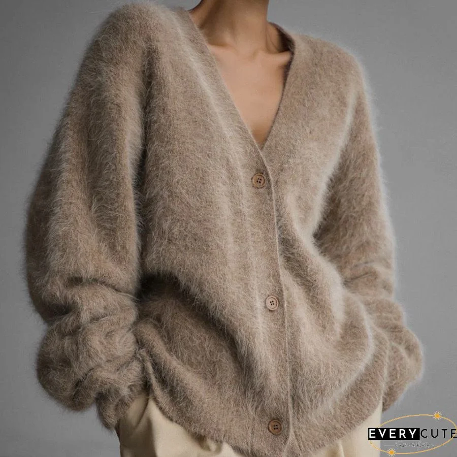 Women's Fashion Furry Loose Pocket Cardigan Coat