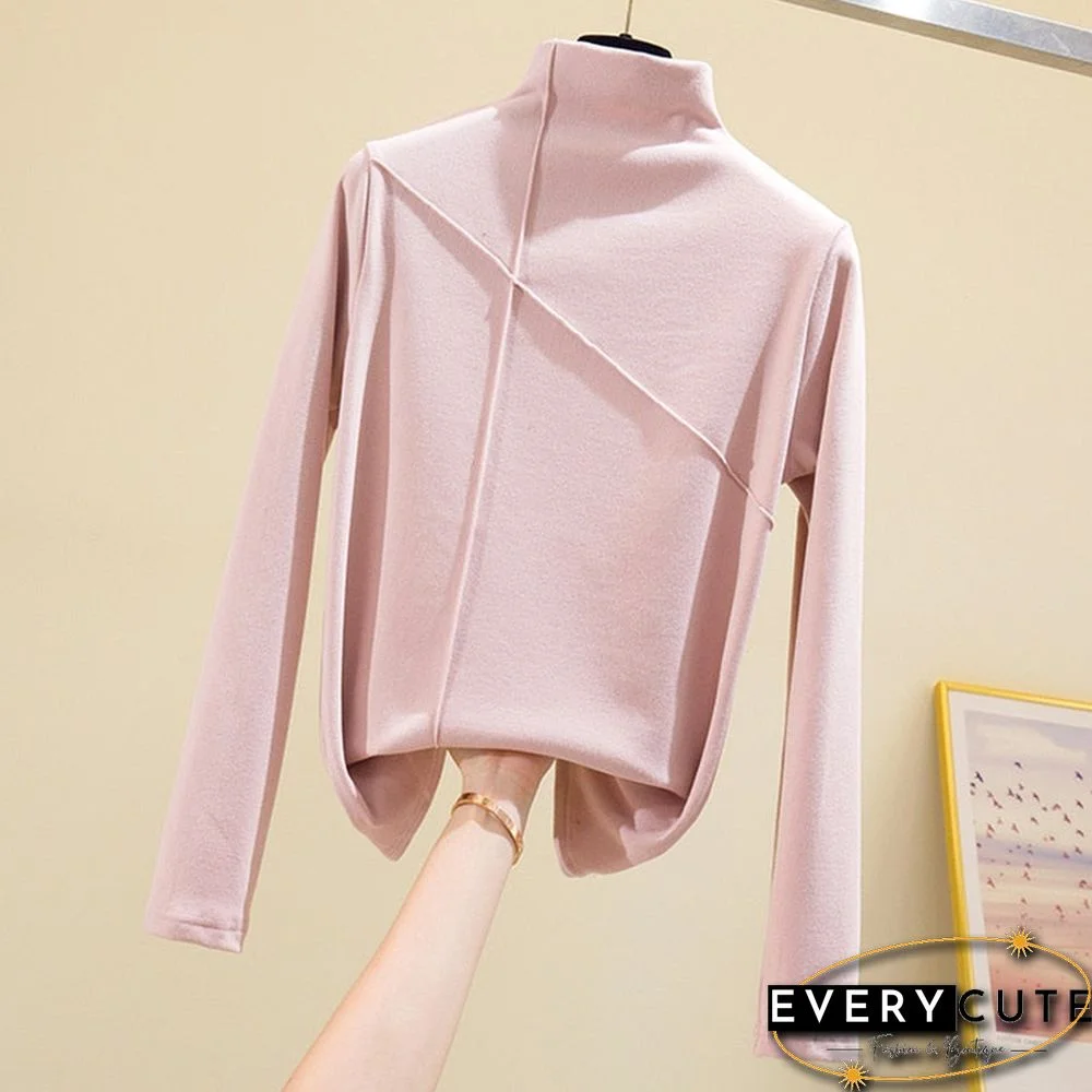 Long Sleeve Thick T Shirt Women Winter Tops Turtleneck Warm T-Shirt Korean Cotton Tshirt Woman Tee Shirt Femme Pink Blue