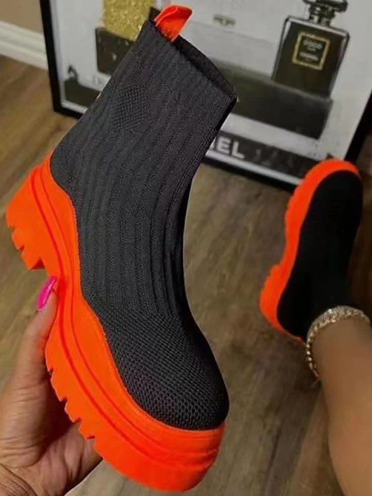 Fashion Round Toe Knit Boots