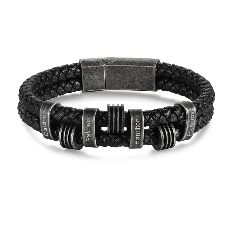 4 Names-Personalized PU Leather Men's Bracelet, Custom 4 Names Bracelets Vintage Gift for Him-4 Names