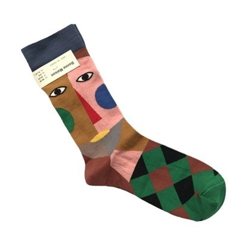 Women’s Minimalist Human Houndstooth Cotton Crew Socks A Pair