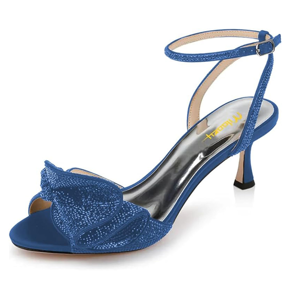 Blue Round Toe Spool Heel Three-Dimensional Ruffle Women's Sandals Nicepairs