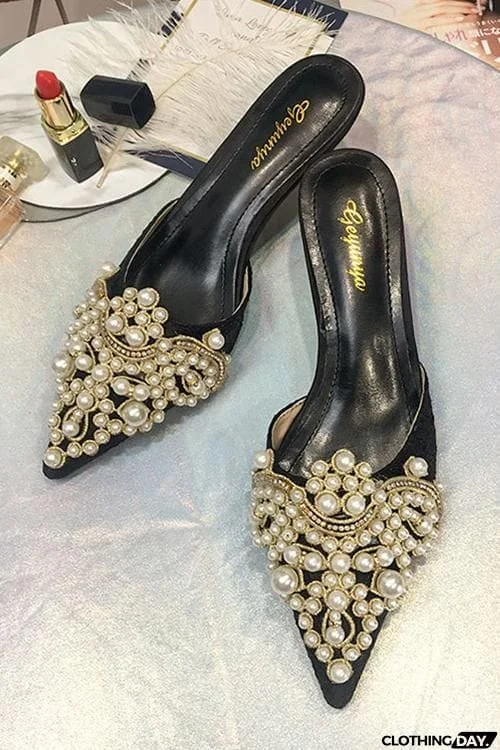 Pearl High Heel Mules Pumps