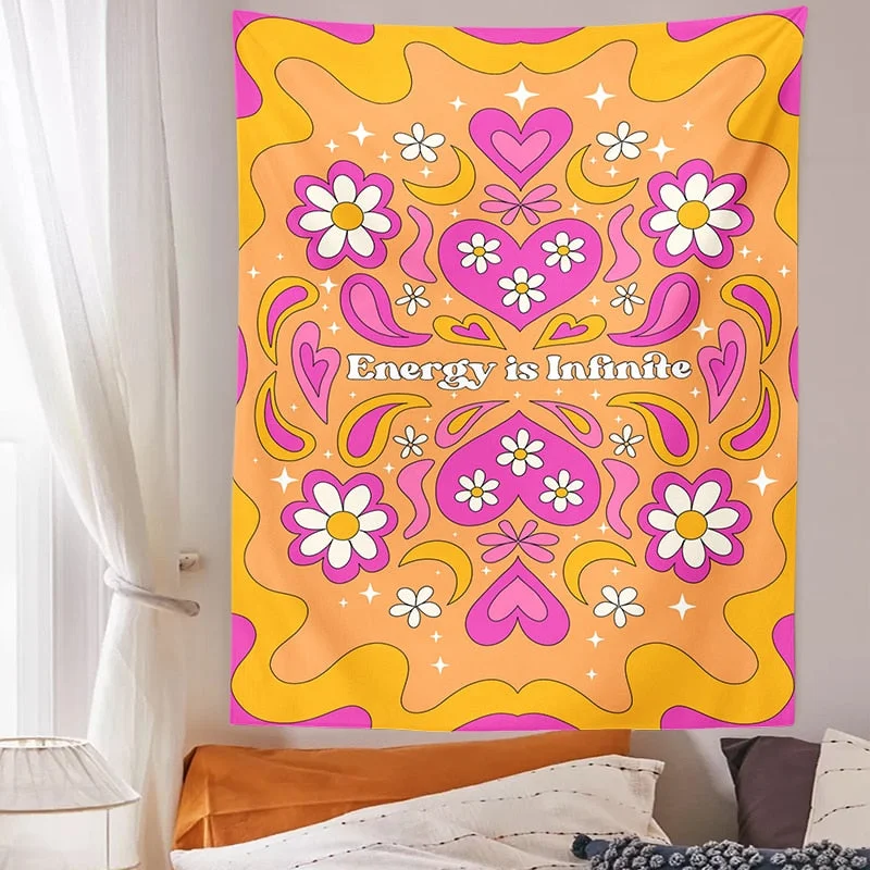 Vintage Heart Tapestry Wall Hanging Retro Hippie Wall Rugs Dorm Decor Blanket energy is infinite Room Decor Aesthetic Decor Art