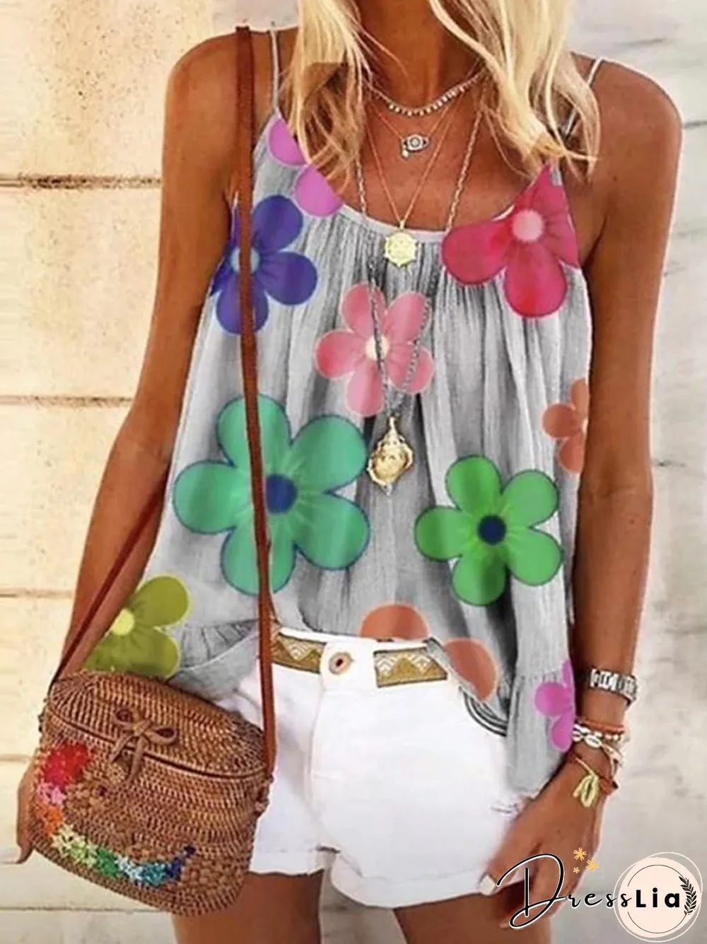 Women's Blouse Shirt Floral Flower Print Strap Tops Basic Top White Black Blue-802