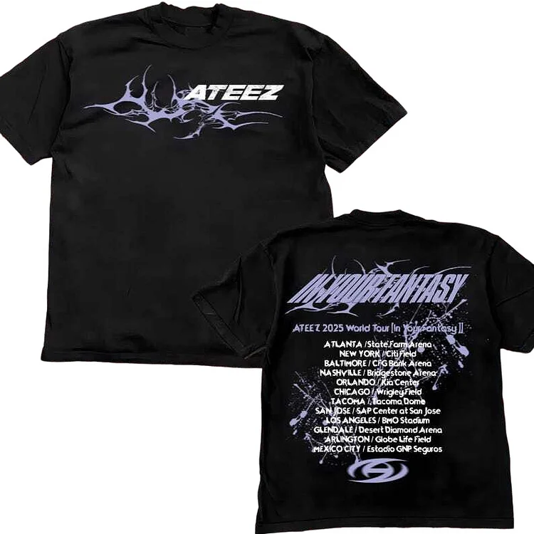 ATEEZ 2025 アメツ限定 T shirt frame ver 2025 ATEEZ In Your Fantasy World Tour North America Retro T