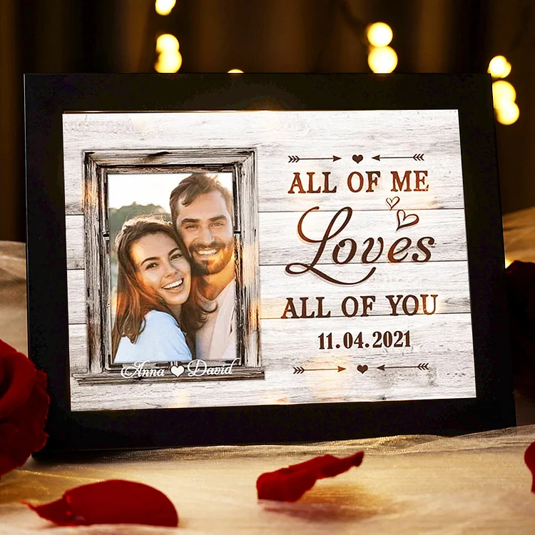 Personalized Photos Family Wooden LED Light Frame All of Me Loves All of You Custom Photos For Couple