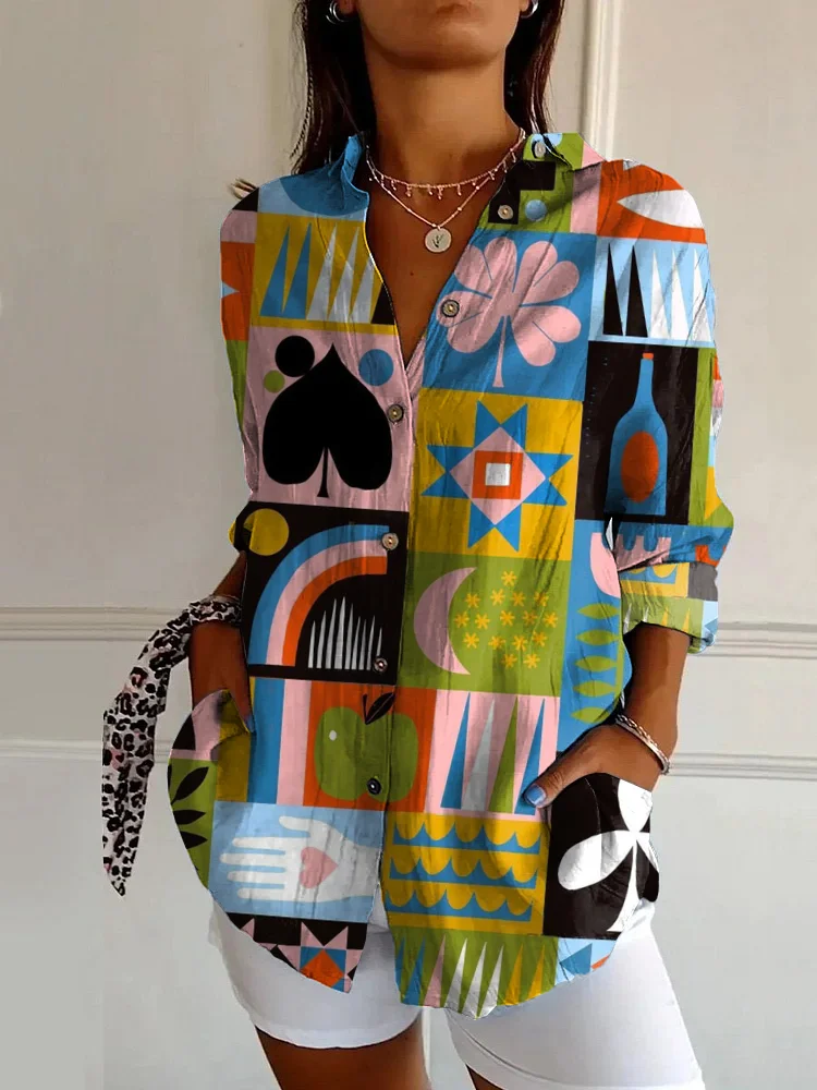 Vintage Abstract Art Print Long Sleeve Shirt