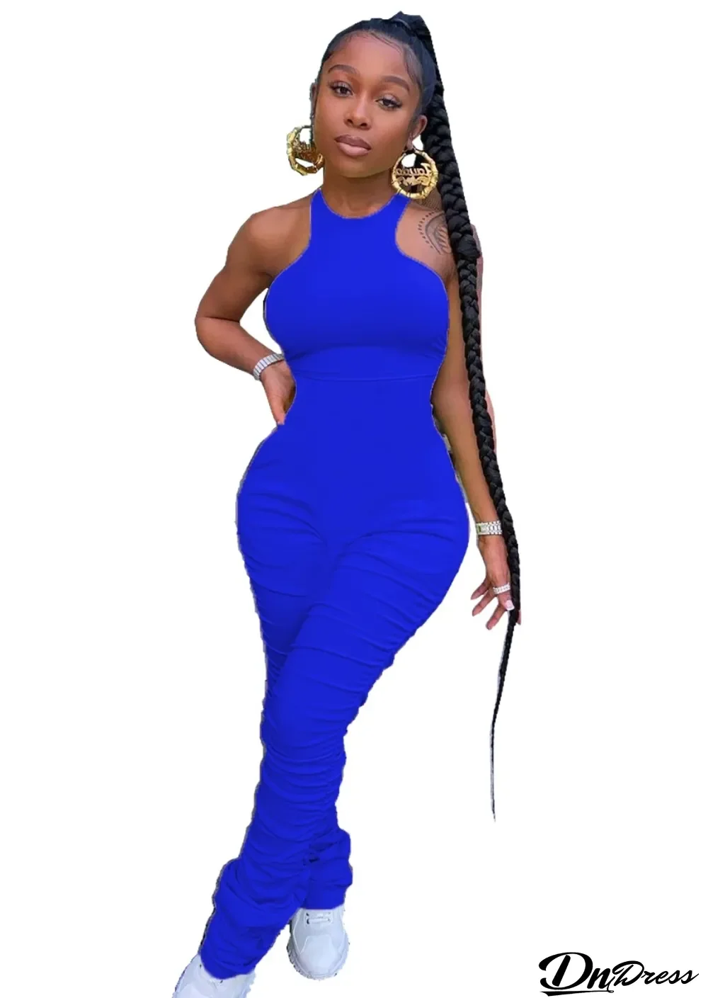 Sexy African Plain Crop Top and Stacked Pants Set