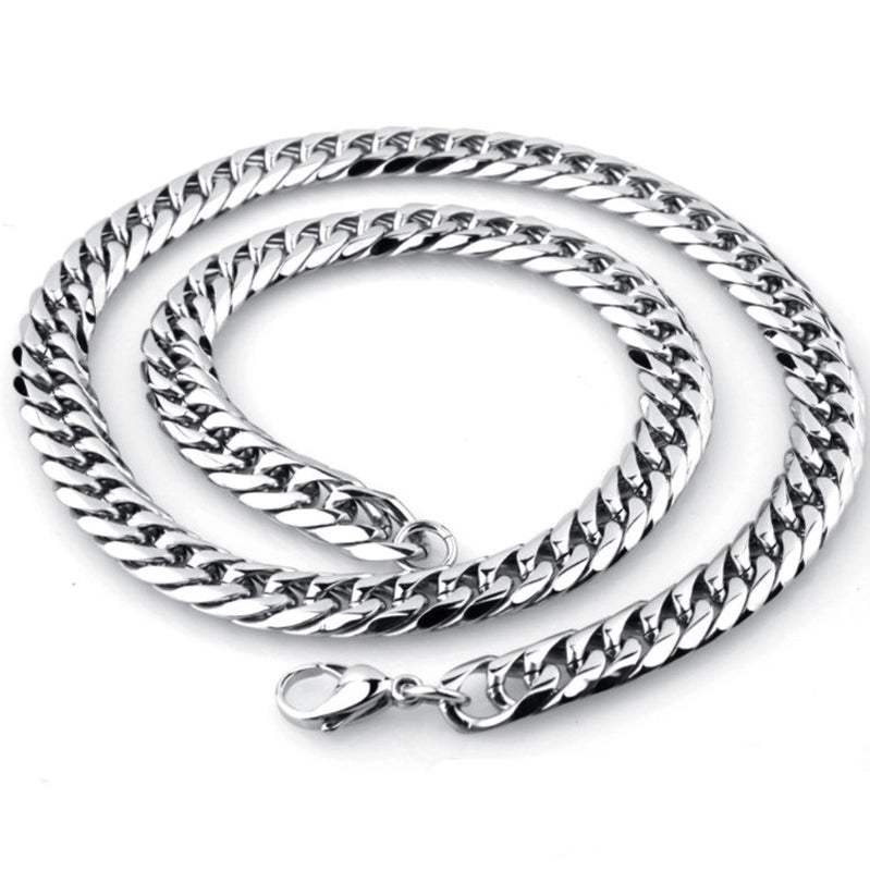 Hot Sale Men’s Titanium Steel Stainless Steel Thick Chain Double Buckle Cuban Chain Six-sided Mill Multi-layer Chain Punk Style Necklace