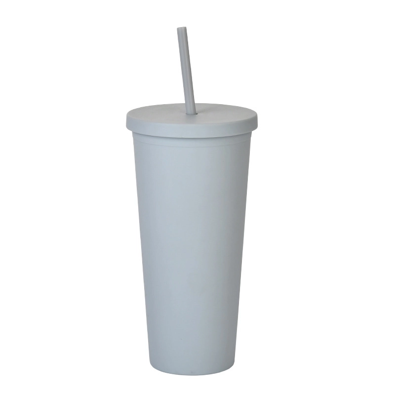 Double-layer Plastic Straw Cup With Lid 24oz Large-capacity Plastic Frosted Ready-to-hand Water Cup