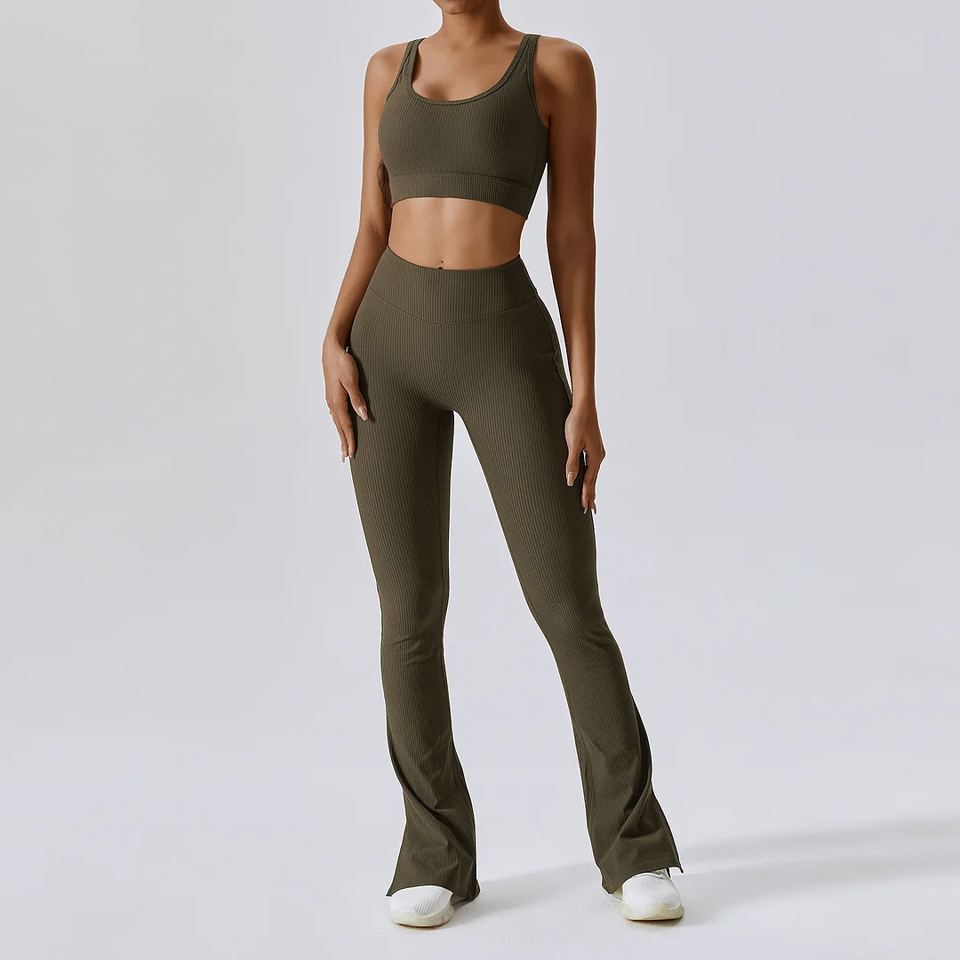 Solid threaded flared Leggings 2 piece set