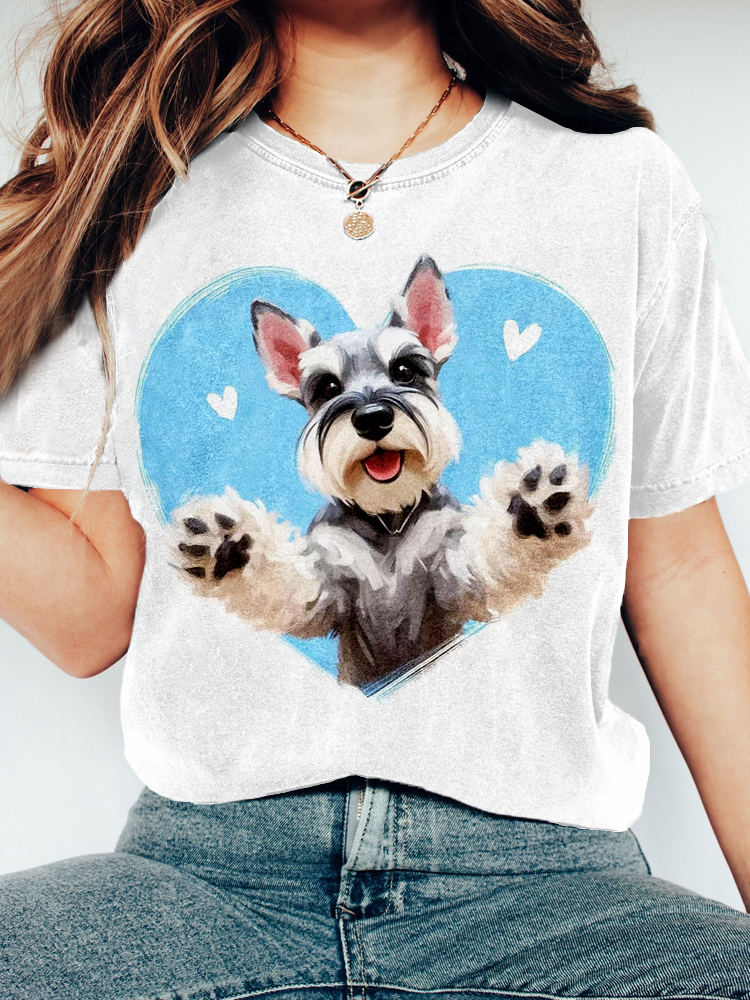 wearshes Lovely Schnauzer Art Crew Neck Washed T Shirt