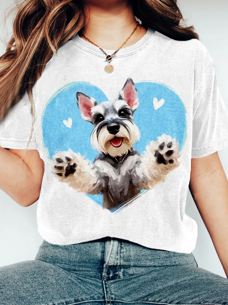 Lovely Schnauzer Art Crew Neck Washed T Shirt