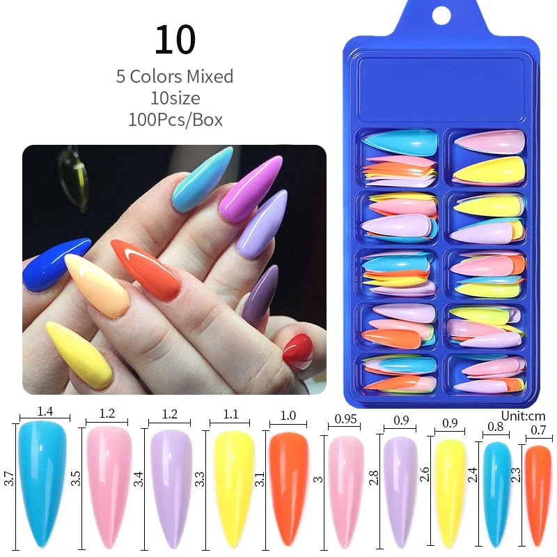 100Pcs Black White False Nail Tips Full Cover Acrylic Almond Coffin Candy Colorful Fake Nails Tip Manicure Extension Nail Tool-Nail Inspo
