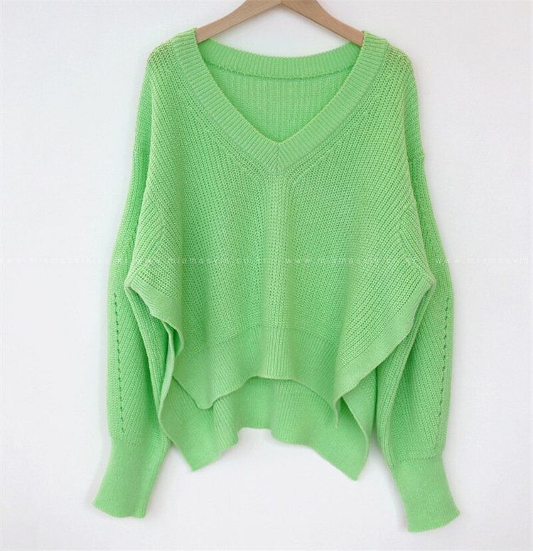 Christmas Gift Knitted Sweaters For Women Fall Winter Korean New Sweet Casual Loose V-neck Females Pullovers Sweet Simple Ladies Sweater Tops - BlackFridayBuys
