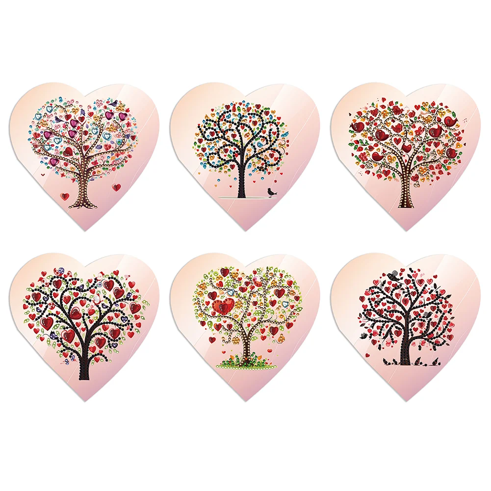 6pcs DIY Heart Tree Special Shape Diamond Painting Greeting Card Kit
