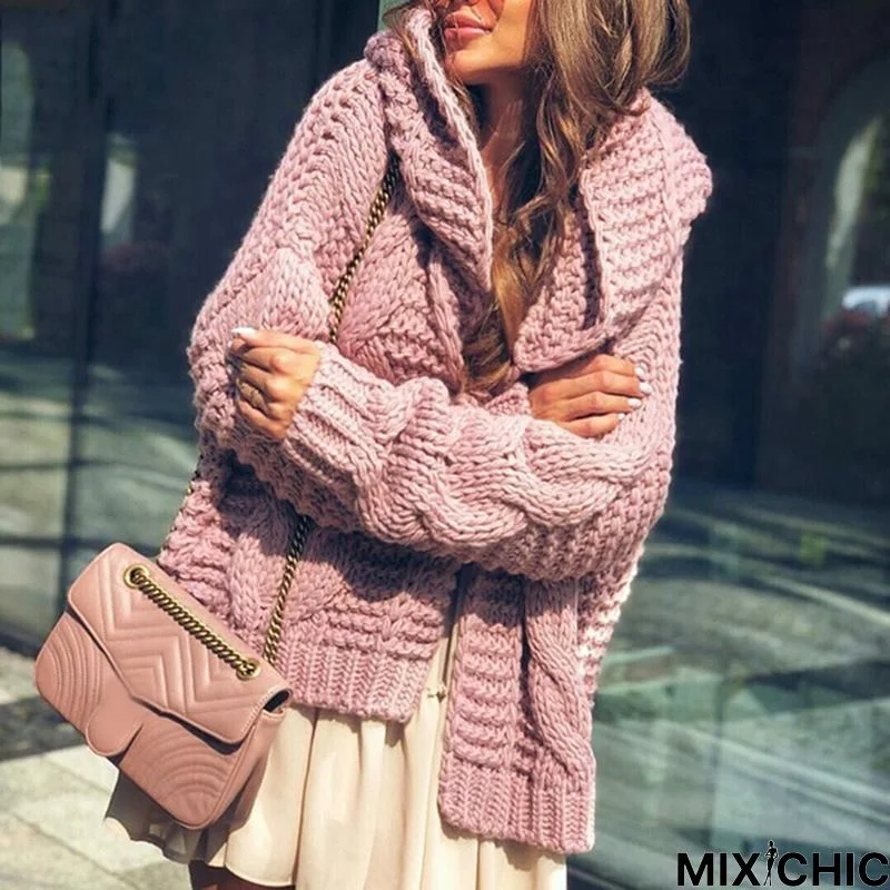 European and American Knitted Cardigan Hooded Coat In Autumn and Winter