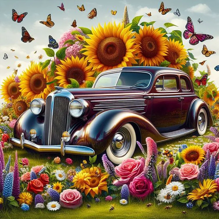 Sunflower Garden Car 30*30CM (Canvas) Full Round Drill Diamond Painting gbfke