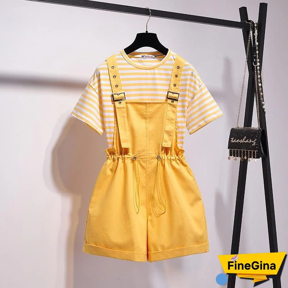 Cute Stripe T-shirt+Fashion Sling Shorts P11170