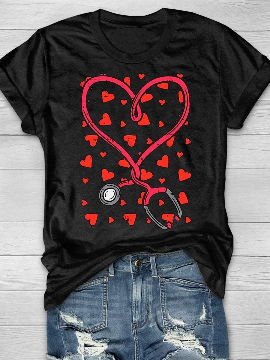 Nurse Valentine's Day Print Short Sleeve T-shirt
