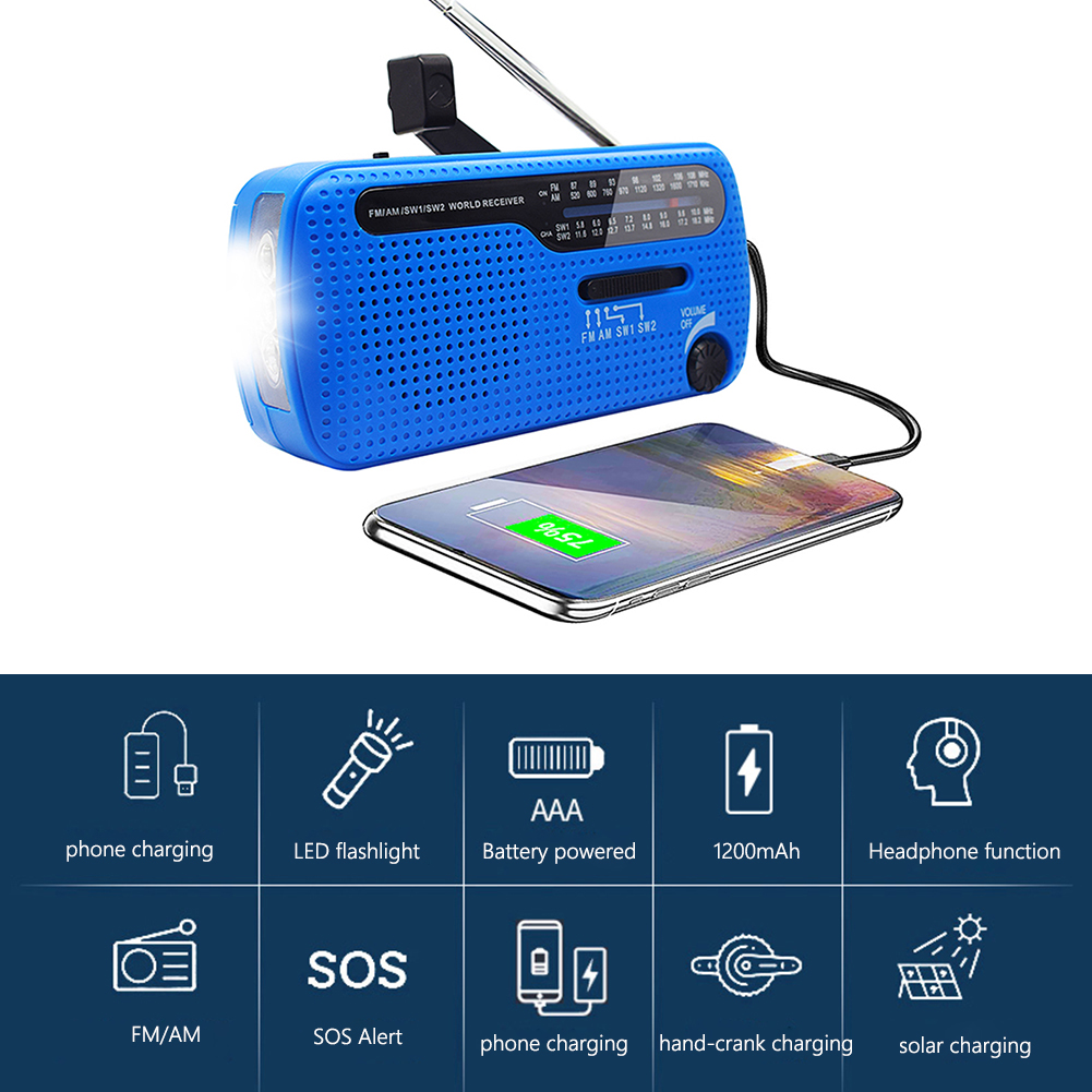 

Solar Hand Crank Radio Portable AM/FM Radio with LED Flashlight for Outdoor, Orange, 501 Original