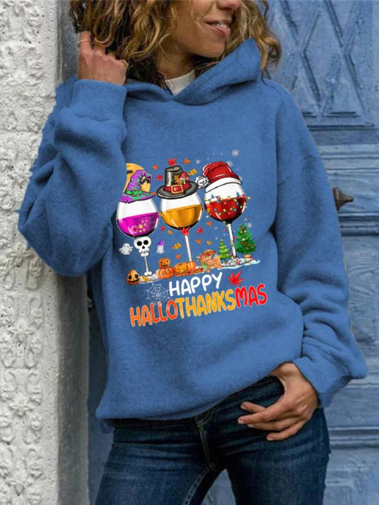 Happy Hallothanksmas Witch Goblet Print Hoodie socialshop