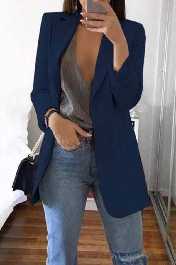 Solid Color Lapel Slim Coat