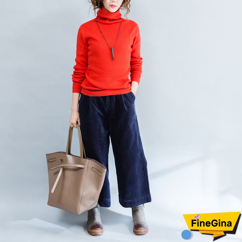 orange solid high neck pullover casual loose knitted sweaters warm