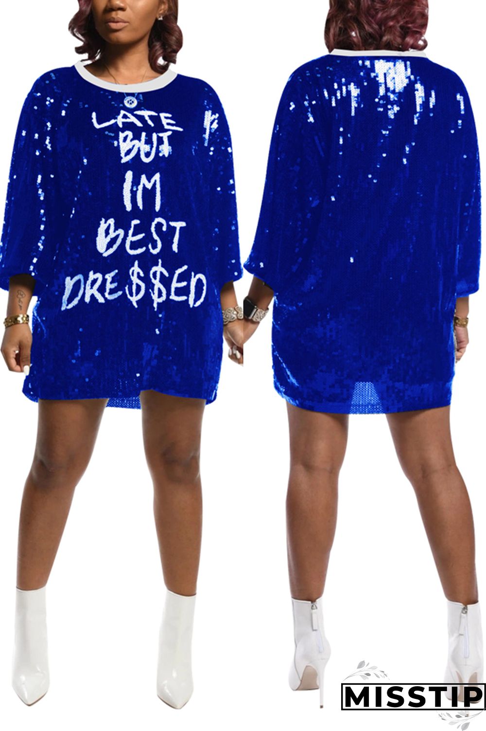 Blue Casual Sexy Letter Offset Hip Dress