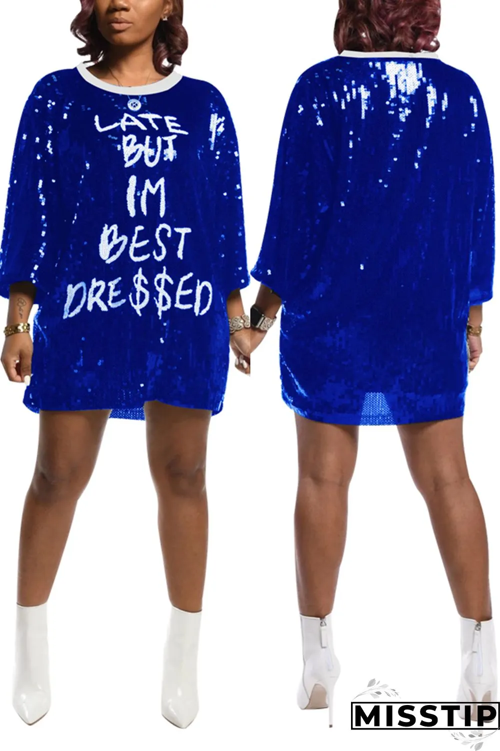 Blue Casual Sexy Letter Offset Hip Dress