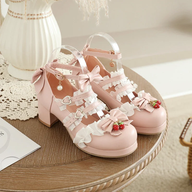 Lolita Bow Black/Beige/Pink Leather Shoes SP17709