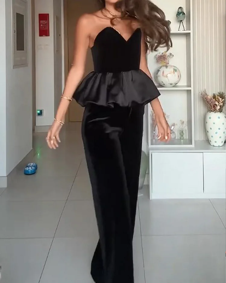 Sleeveless tube top solid color two piece suit