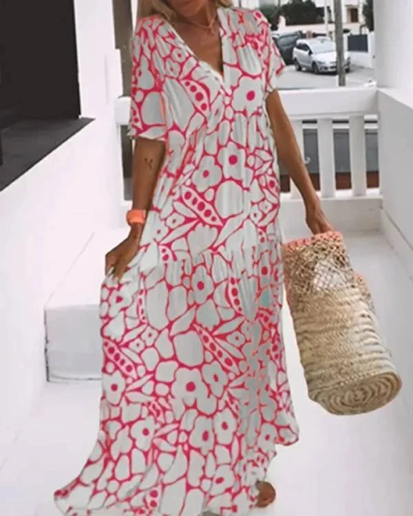 Resort Short Sleeve Print Maxi Dress