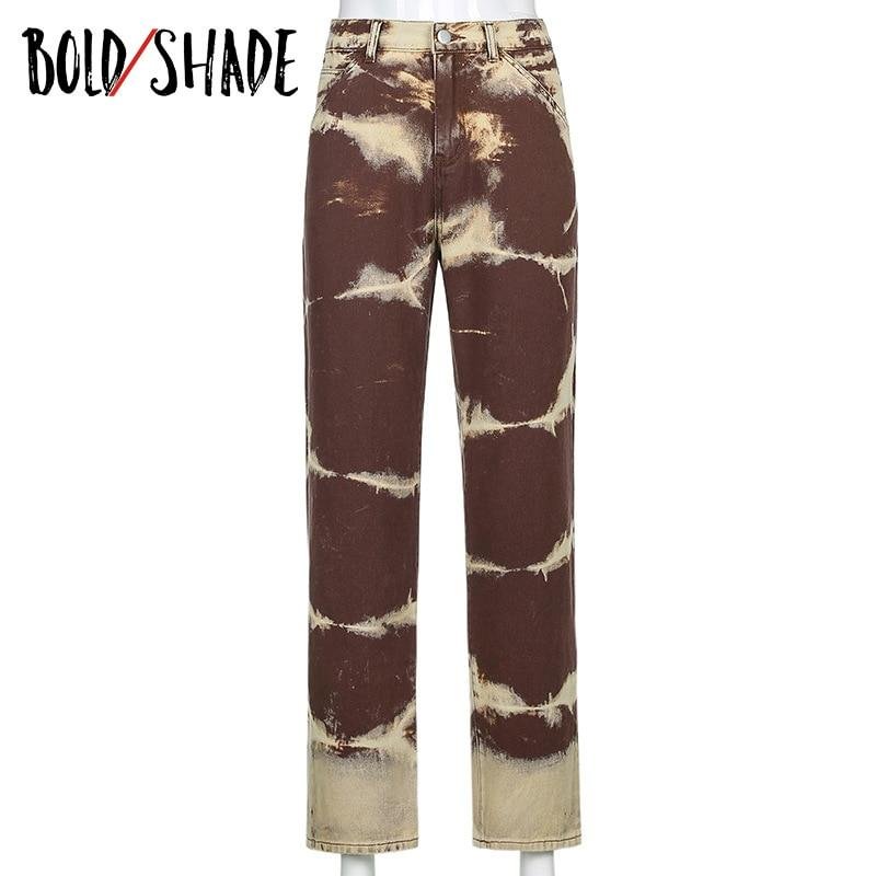 Bold Shade Grunge Streetwear Fashion Indie Jeans Tie Dye Skater Denim Pants Boyfriend Jeans 90s Teen Girls Style Y2K Bottom Fall
