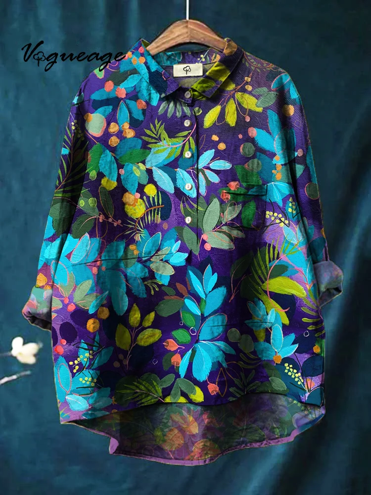Women's Colorful Leaf Print Shirt