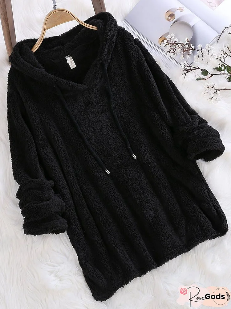 Fleece Hooded Solid Color Autumn Winter Long Sleeve Sweatshirts