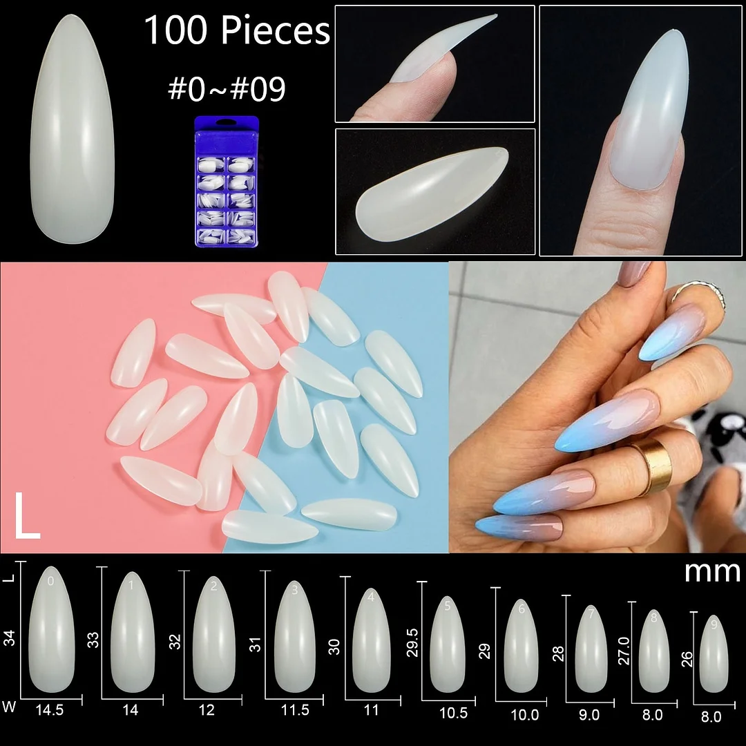 100pcs/set 10 Sizes Full Cover False Nail Tips Ballerina Coffin Fake Nails Square Stiletto French Acrylic Press On Nails-Nail Inspo