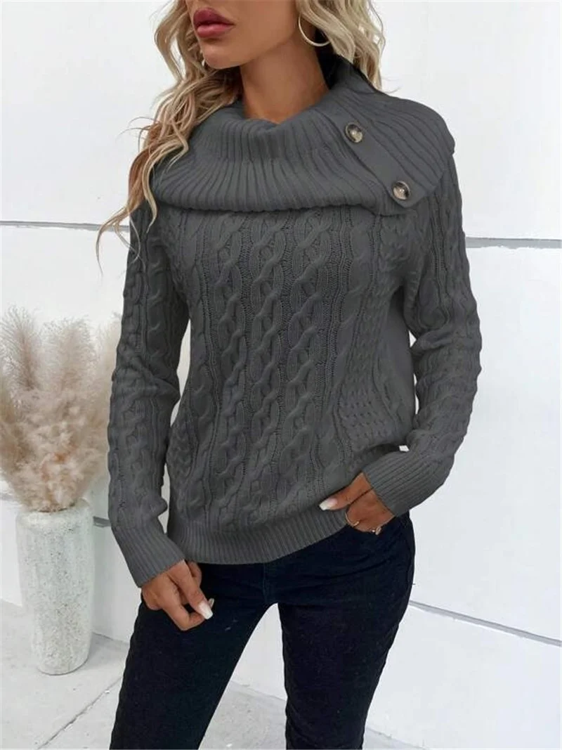 Athvotar Athvotar And Winter New Knitted Collar Button Design Shoulder Sleeve Sweater