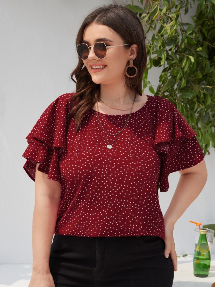 Plus Polka Dot Butterfly Sleeve Blouse